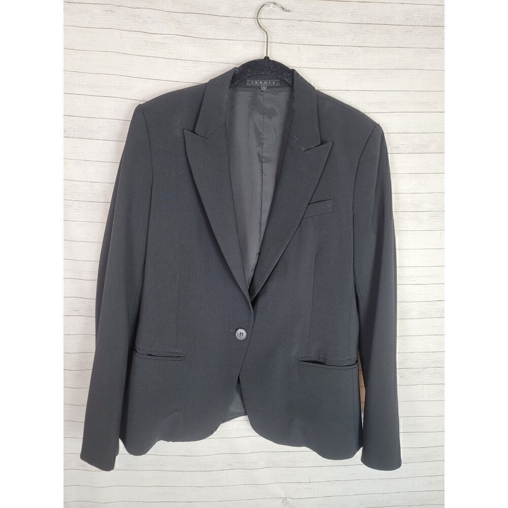 Theory Single Button Wool Blend Black Blazer, Sz … - image 1